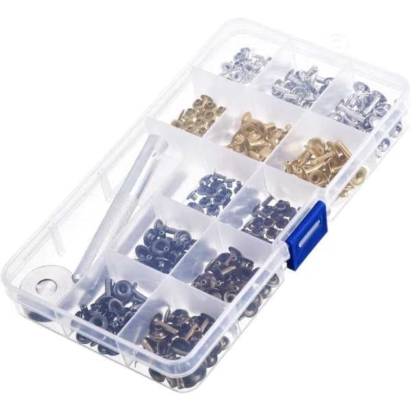 Dobbelte hættenitter, 300 stk lædernitter med 3 fastgørelsesværktøjer
