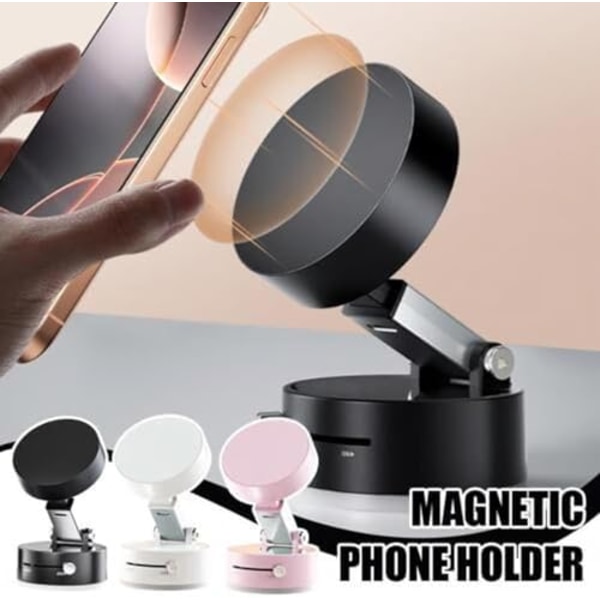 Magneettinen puhelinpidike, tyhjiöimulla varustettu magneettipidike autoon, säädettävä puhelinteline kaikkiin älypuhelimiin White+Pink