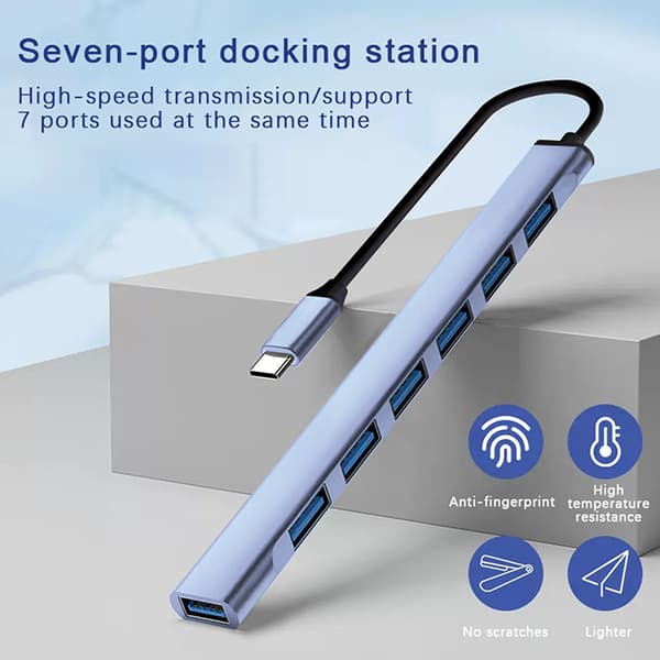 Multi 7-porttinen Splitter Nopea 5 Gbps PC-tietokoneen moniportti USB