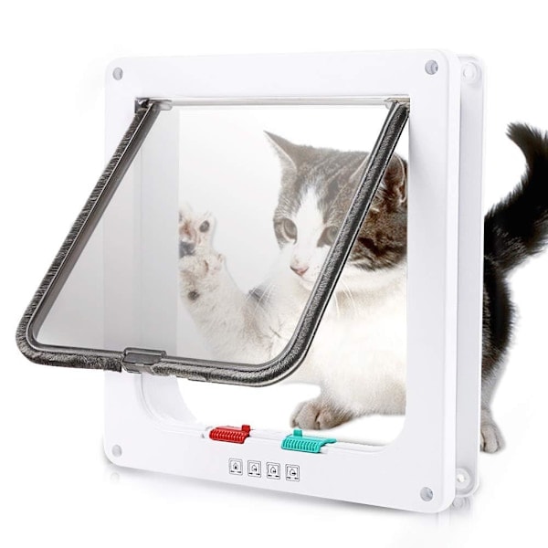 Stor katteluke (yttermål 28 x 24,9 cm), stor 4-veis katteluke, værbestandig katteluke for kjæledyr 63 cm omkrets