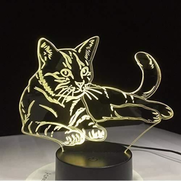 Natlampe Liggende Hyggelig Kat 3D Led Lampe Akryl Natlampe USB Berøringslampe Børn Sød Nat Soveværelse Lampe Lys -h