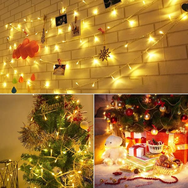 Lyslenke 10 m 100 LED-lys, Julebelysning Plug-in med 8 funksjoner