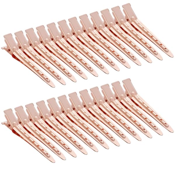 24 stk. næbclips, 7 cm rustfrie metal alligator krølleclips med huller til hårstyling, hårfarvning, rosaguld