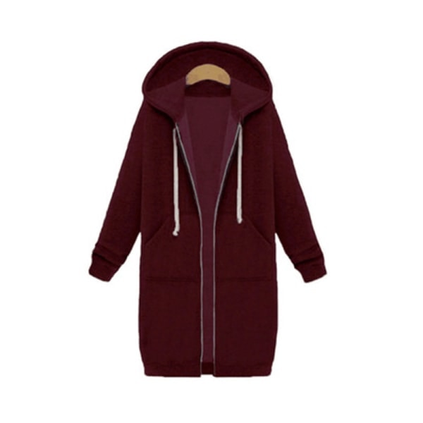 Damjakke med lynlås foran i fleece, lang hættetrøje i plusstørrelse Vinrød 4XL