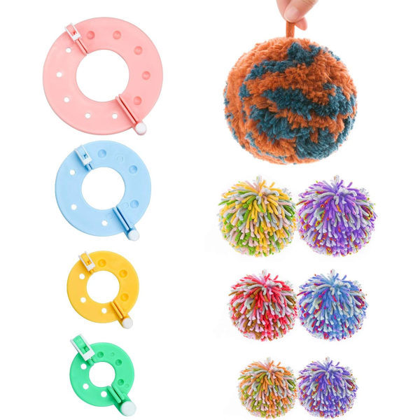 8-pack Pom Pom Maker 4 storlekar Craft Pom Pom Sticksats Mall Pom Pom DIY Nål Craft Tool Kit