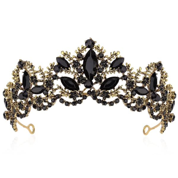 Svart Tiara for Kvinner Gullkrone for Jenter Bryllup Prinsesse
