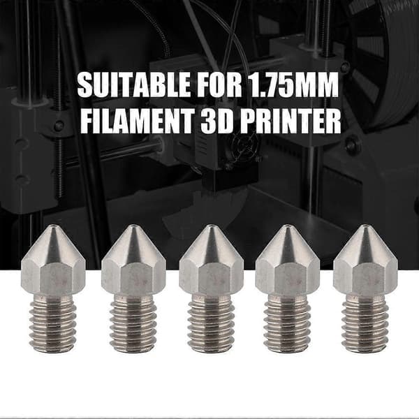 5 stk. 3D-printer M6 Dyse i rustfrit stål til 1,75 mm filament (1,75/0,6 mm)