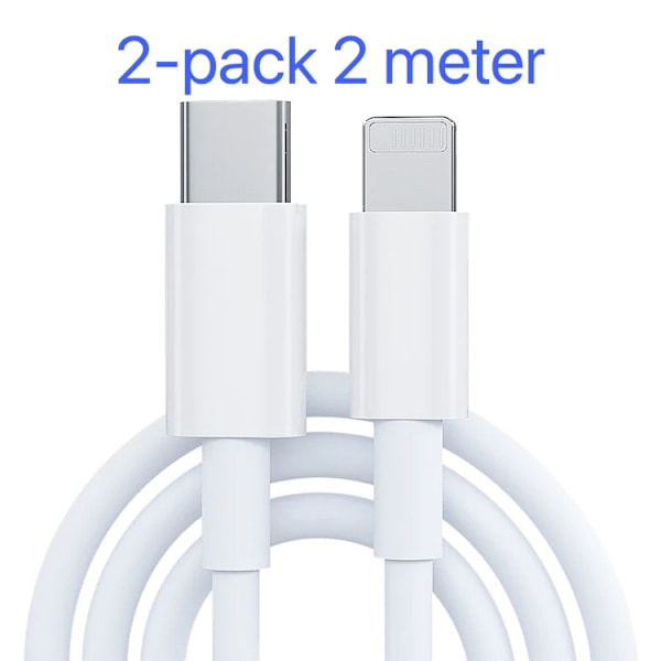 (Specialtilbud) 2-pak Oplader til iPhone - USB-C - Kabel / Ledning - 20W - 2m - Hurtig Oplader Hvid
