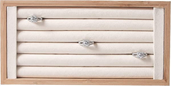 Bamburing Displaybricka for salg, ringholder stativ for utstilling, liten smykkeorganisator (beige)