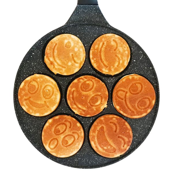 Universal Pancake Pan for Gas and Induction Cooktops with Non-Stick Surface and 7 Happy Faces