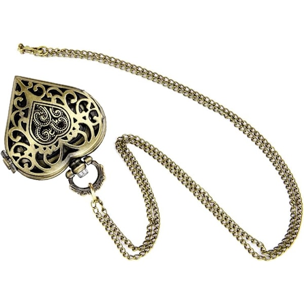 Dameur med hjerteformet vedhæng, analogt lommeur med kæde, bryllupsgave til hende, Valentinsdagsgave til kvinder (bronze)