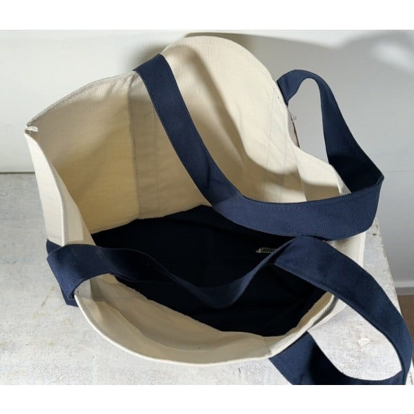 Trader Joe's Återanvändbar Canvas Eco Tote Väska Shopping Heavy Duty Väska Blå Vit