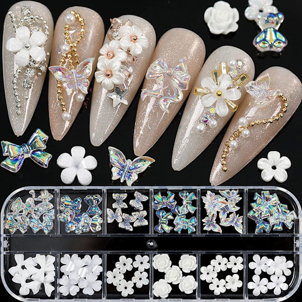 Akryl Fjäril Blomma Björn Nagelkonst Hänge Smyckestillverkning, Mångformad Pärla Strass Guld Metall Applikation Smyckestillbehör