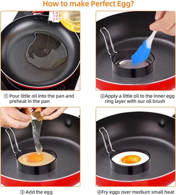 Non-Stick Æggeringe, 4 stk. Rustfrit Stål Rund Æggeform til Stegning