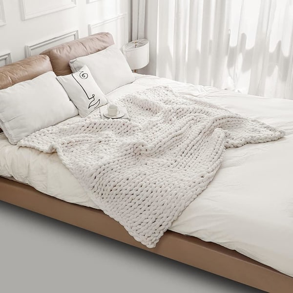2 st Chunky Knit Chenille Garn för Handvirkade Filtar, Supersoft Stort Jumbo Filtgarn (Vit)