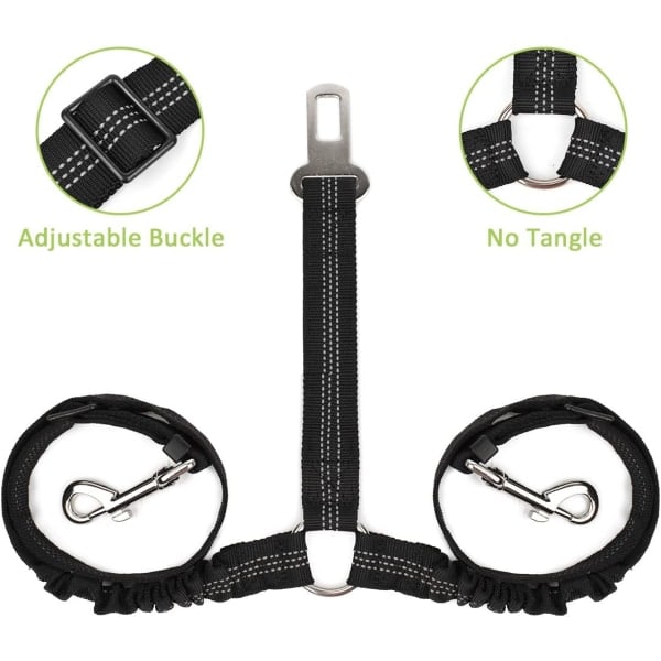 Dobbelt kæledyrsbælte justerbart med elastisk bungee