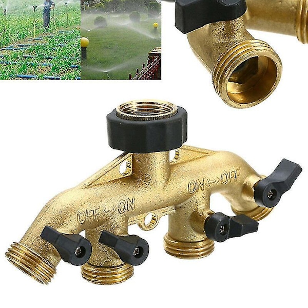 (Specialtilbud) 4-vejs slangekobling 3/4'' messing vandhane vanddeler adapter til udendørs have