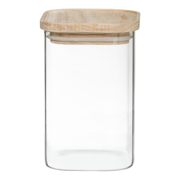 4 stablebare glasskrukker med trelokk Transparent