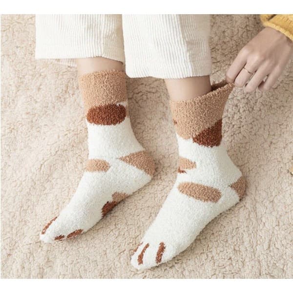 6 par vintervarme fluffy søde kattepote sokker tyk fleece