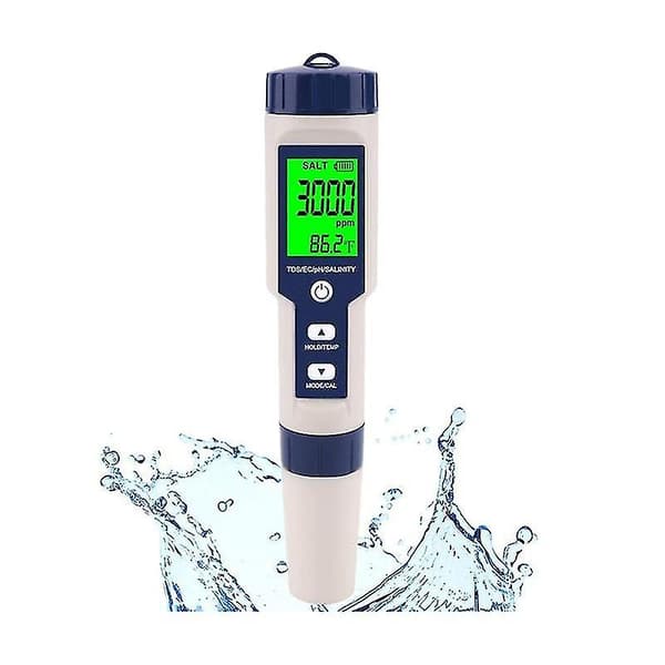 Pool Salt Tester, Digital Salinitetsmåler, Høj Nøjagtighed 5 I 1 Salinitetstester til Saltvand, IP67 W