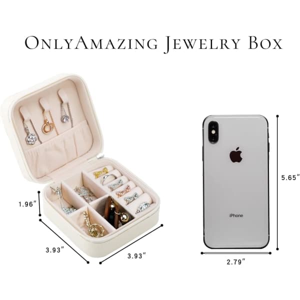 Vit Bærbar Rejse Mini Smykkeskrin Læder Smykker Ring Organizer