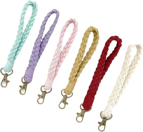 6 stk. Bløde Makramé Nøglering Armbånd Håndlavede Armbånd Nøglering Holder Landlig Stil Håndledsrem til Kvinder