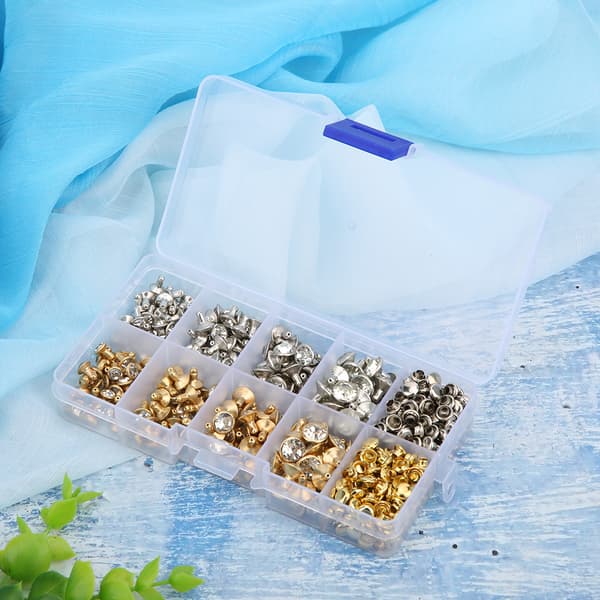 240 stk Rhinestone Stud Nagle DIY Lærvesker Klær Dekorasjon Tilbehør 6-9mm +240 stk Base 0.1