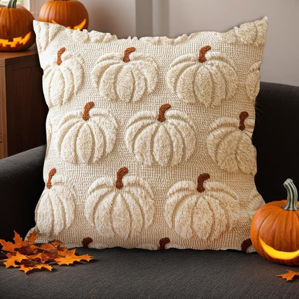 Pudebetræk 45 x 45 efterårsdekoration græskar, blødt plys sofapudebetræk til stue, Halloween og høstfest Beige