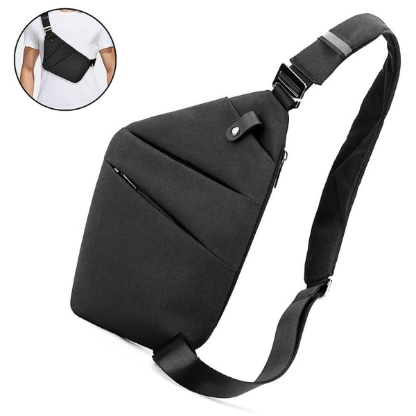 Crossbody ryggsäck Axelväska för män kvinnor, lätt ryggsäck med ett band Slingbag ryggsäck för vandring Cykelresor Black