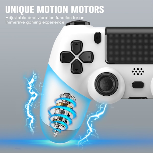 Trådløs controller 2-pak til PS4/Slim/Pro, controllere til PlayStation 4 med dobbelt vibration/3,5 mm lyd/ladeport og 2 stk. kabler, hvid white