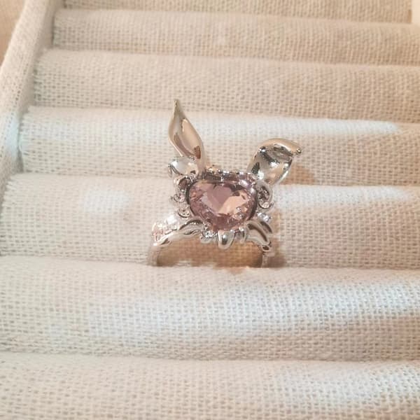 Kaninring Søt Rosa Rhinestone Dame Bursdagsgave