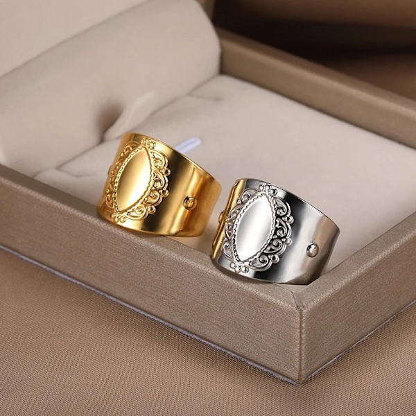 Punk Stil Geometriske Store Ringer Rustfritt Stål Justerbare Brede Ringer For Rock Kvinner Menn Smykker anillo hombre Camel Camel Resizable