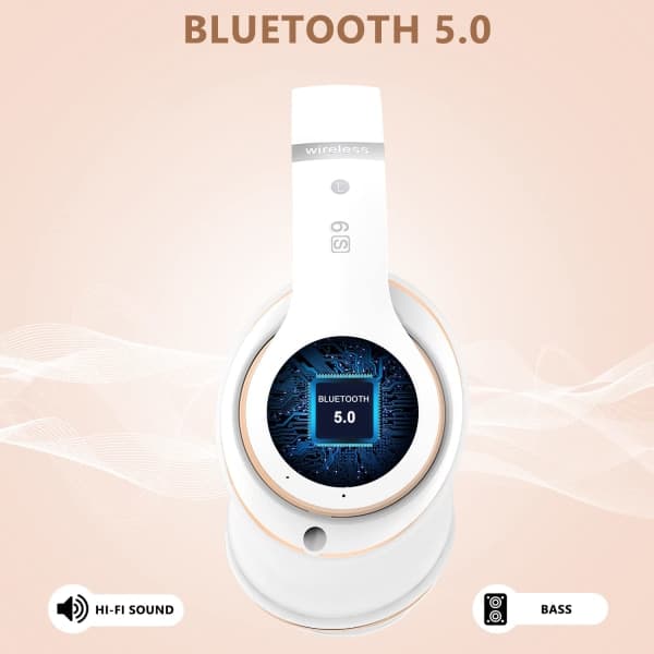 Bluetooth-hodetelefoner Over Ear, med HD-mikrofon, FM, TF for PC