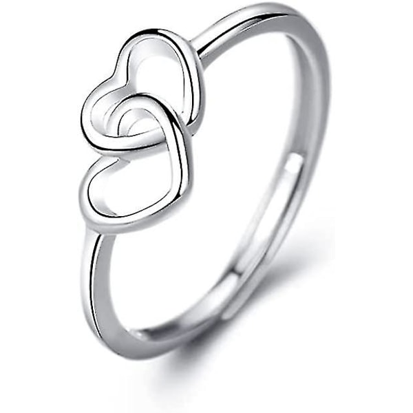 Sterling Silver Dubbel Hjärtring För Kvinnor S925, Till Flickvän