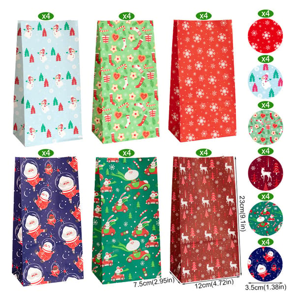 Julklappspåsar med 24 set juldekaler Adventskalender Godispåsar
