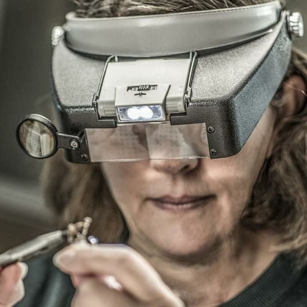 (Særlig kampagne) Hovedbøjle LED-forstørrelsesglas Hovedlampe Juveler Forstørrelsesglas Lup 1.5X 3 X 8.5X 10X