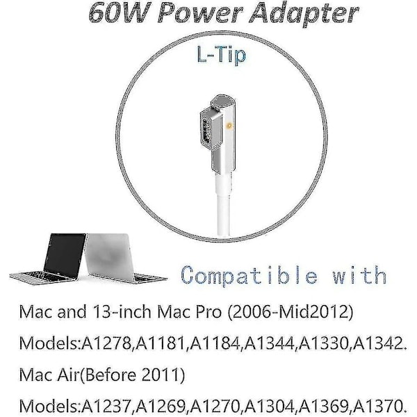 60W Macbook Pro laddare - Ersättnings 60W L-tip Macbook laddare för äldre Macbook Pro 13 tum - Universal power kompatibel med Macbook Pro 13 I