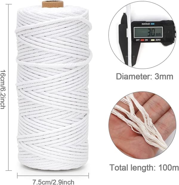 3 Färger Macrame Garn, Macrame Rep 3mm X 100m Naturligt Macrame Bomullsgarn