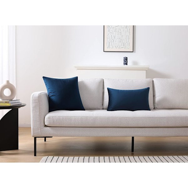 Sett med 2 myke fløyelsfirkant dekorative putetrekk til sofa og seng, marineblå, 18 x 18 tommer
