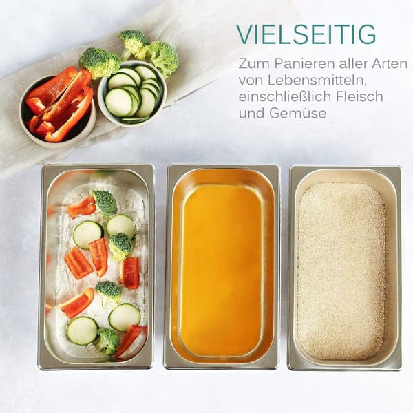 Paneringssæt i rustfrit stål 3 dele - 3x skål til panering 32,5x17,5x6,5 cm