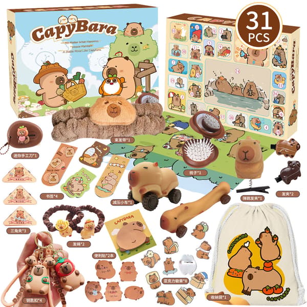 Julegavekalender til Piger 2024 - Adventskalender Tilbehør Julepynt Capybara