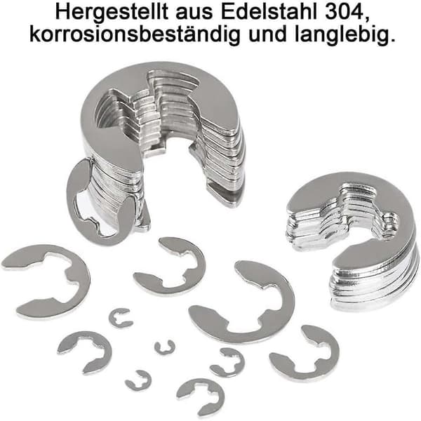 400 stk. E-clips i rustfrit stål, låseringe, sortiment af låseringe, låseringssæt