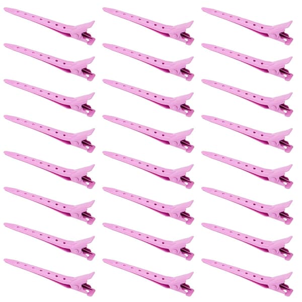 24 stk. næbclips, 7 cm rustfrie metal alligator krølleclips med huller til hårstyling, hårfarvning, pink