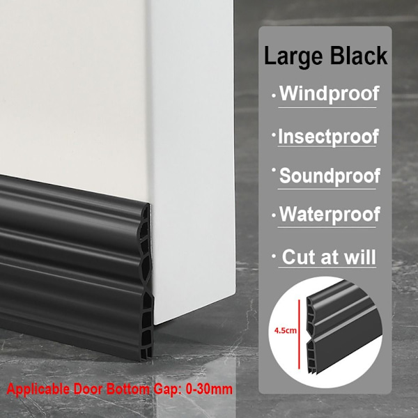 100 cm Tätningslist för dörrbotten Dragstopp STOR Large Black-45mm Large Black-45mm