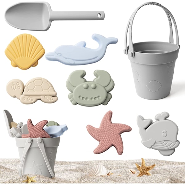 8pcs Kids Sand Toys Set Cute Silicone Sand Toy Molds for Children (gray)