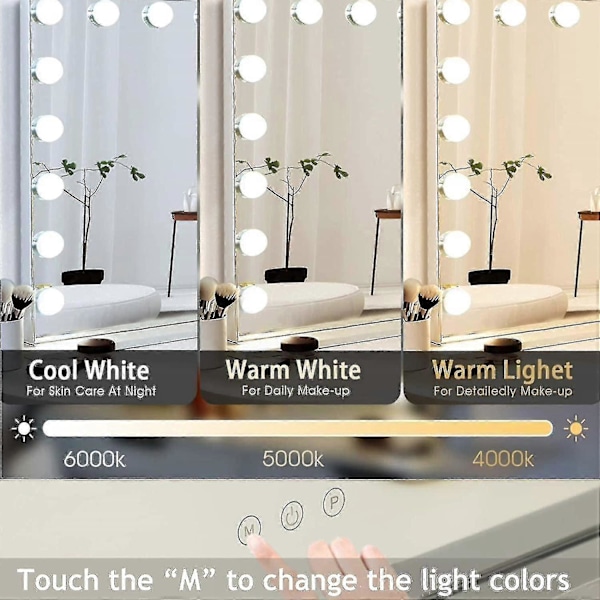 3 Värillistä valoa & 14 Himmennettävää LED-lamppua, USB-latausportti 70 X 55 Cm Hollywood-meikkipeilille