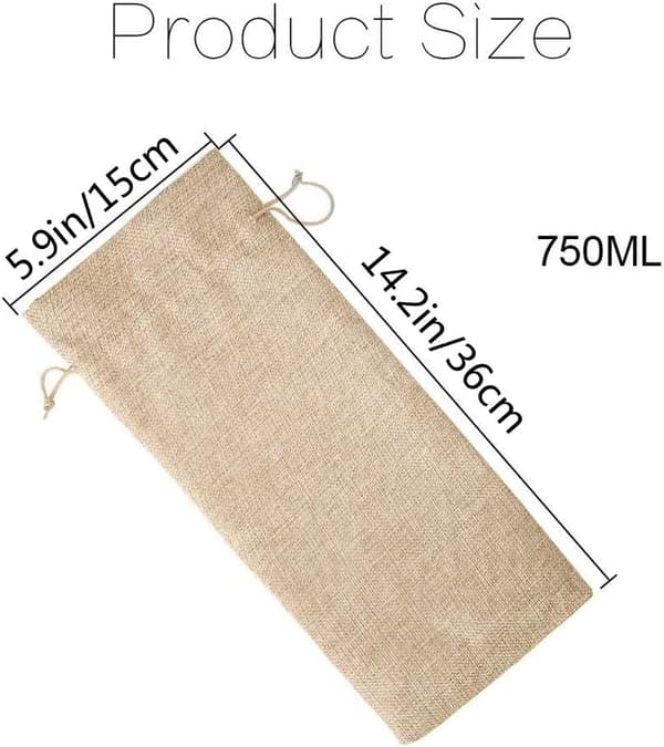 10 x Jute Vin Burlap Vinpåsar Med Dragsko 36x15 cm