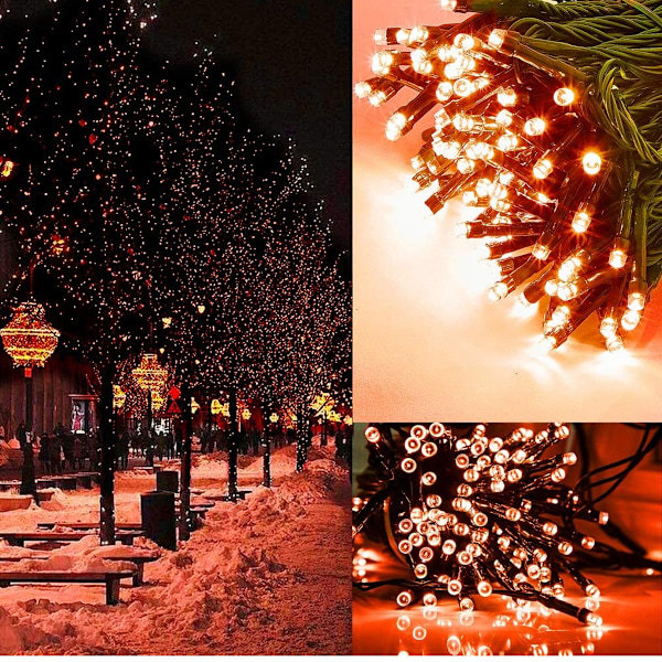 Halloween Stikkontakt Orange LED-lysstreng, 20M 200 LED Vandafvisende Udendørs Indendørs Lysstreng, 8 Tilstande Led-lys, Fe-lys til Juletræ