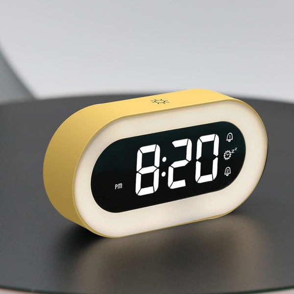 Lille farverige LED digitale vækkeur med snooze, nem at bruge, fuld-område lysdæmper, justerbar alarmvolumen, stikdrevet Compact C Yellow