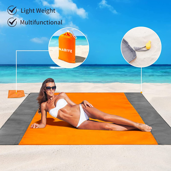 Strandfilt Vattentät Filt, 79'x 83' Överdimensionerad Strandmatta för 4-7 Vuxna, Sandfri Picknickfilt, Lätt Bärbar Picknickmatta för Resor Orange